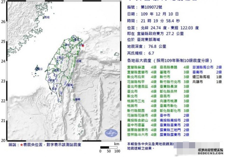 台湾东部沐鸣直属招商昨晚6.7级地震 县市损毁轻微