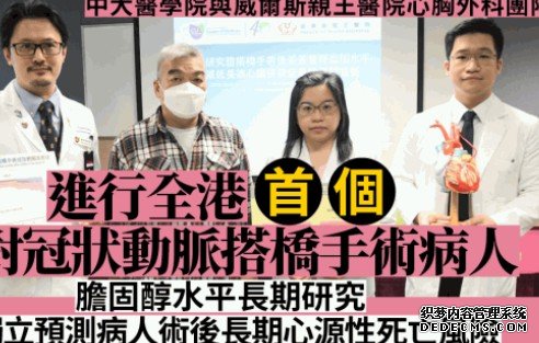 专访│中大进行全沐鸣代理港首个研究 可预测冠状动脉搭桥病人术后死亡风险